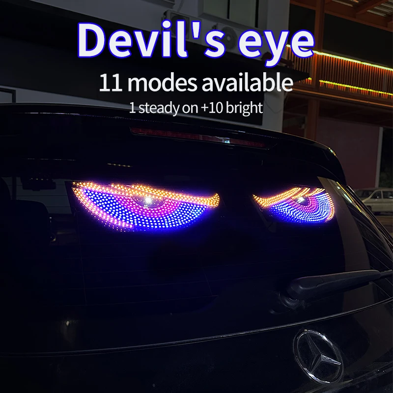 2pcs USB Dynamic Big Devil Eyes Light for Cars, Programmable Flexible Window Screen LED Display for Car, Animated Car Truck Eye