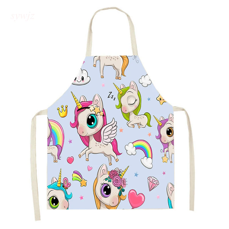 Cartoon Unicorn Print Apron Cute Girly Heart Pink Apron Adult Cleaning Apron Children Painting Antifouling Decorative Bib