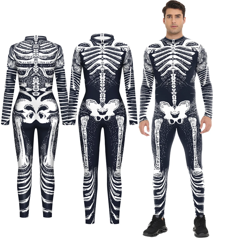 [Du bist mein Geheimnis] Erwachsene Männer Skelett Gedruckt Cosplay Kostüm Punk Bodys Halloween Party Karneval Leistung Zentai Catsuit