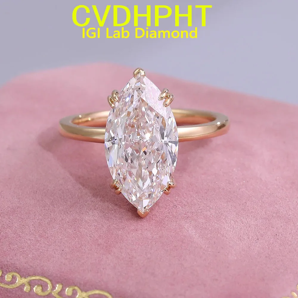 

4 CT Real 14K gold IGI Lab grown Diamond Ring Marquise shape Diamond wedding ring Engagement GIFT ﻿