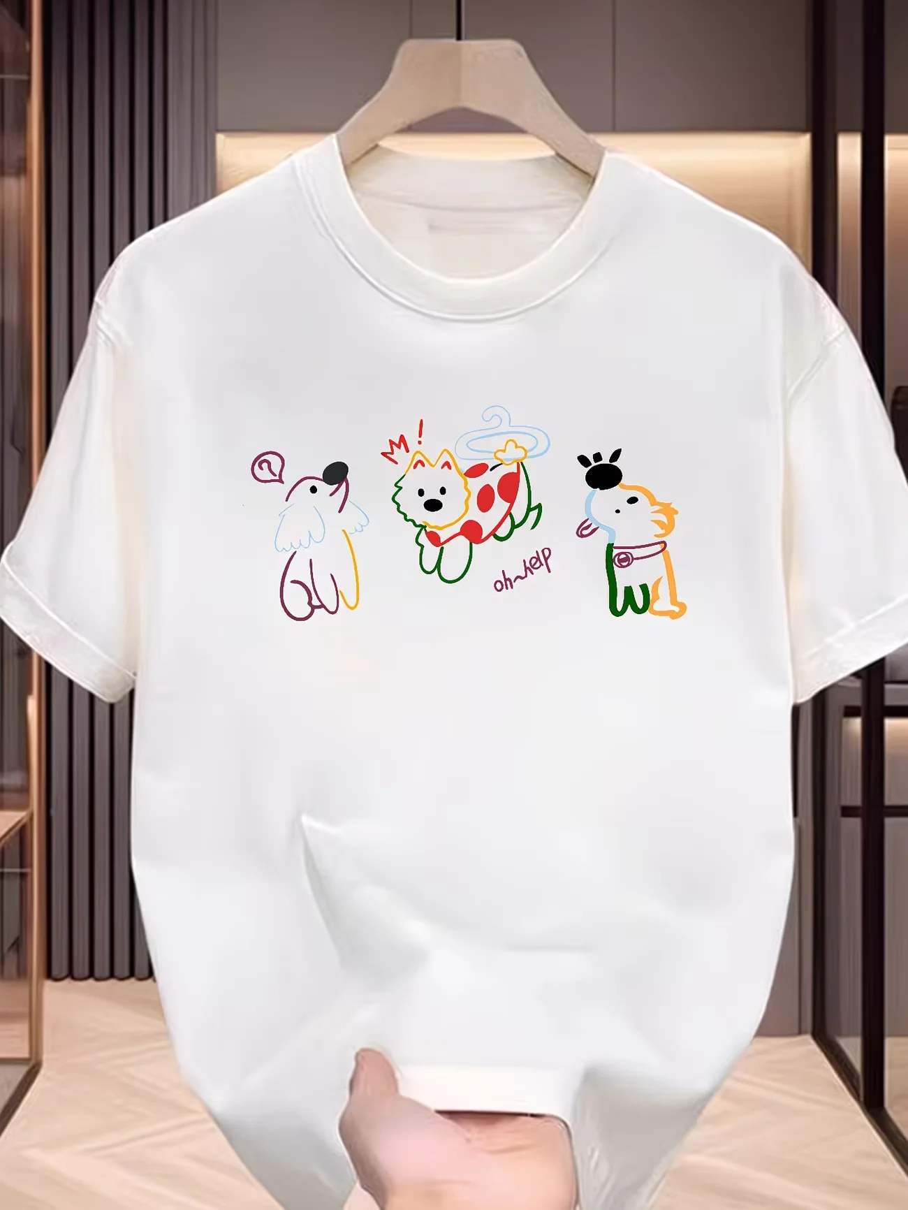 Cute Cartoon Dog Graphic T-Shirt Women Kawaii Animal Print Tee Funny Oh Help Letter Summer Short Sleeve White Top Fashion Shirt