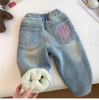 Girls Warm Velvet Winter Jeans 3 18M-6T winter children kids girls thick velvet snow wear warm jeans 3