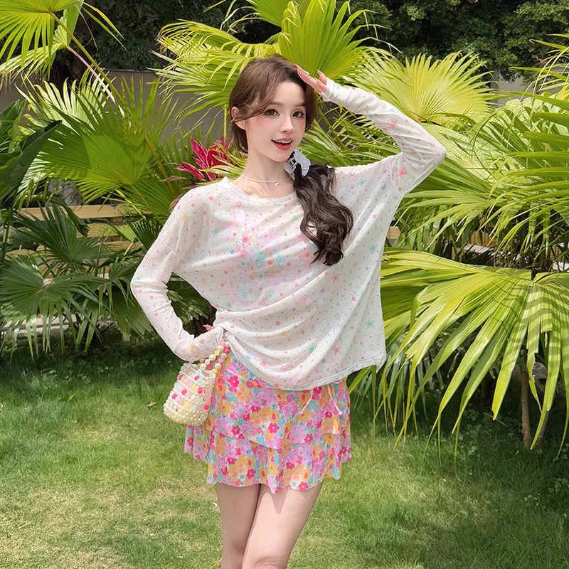 

2025 large size skirt split swimsuit female fat MM sweet little fresh girl Japan and Korea new hot spring swimsuit