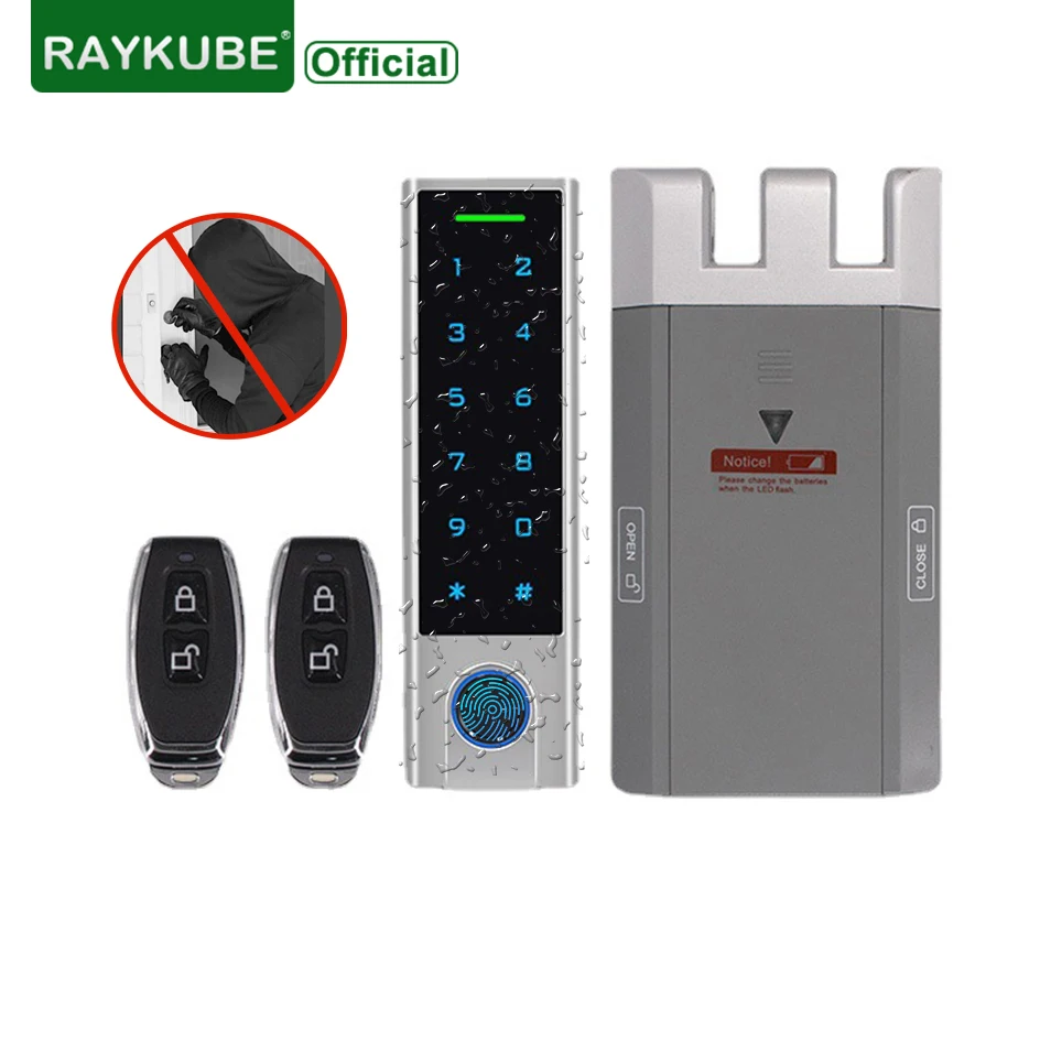 

RAYKUBE Electronic Fingerprint Smart Door Lock Kit Anti-theft Invisible Interior Lock With Remote Controller For Self Defense