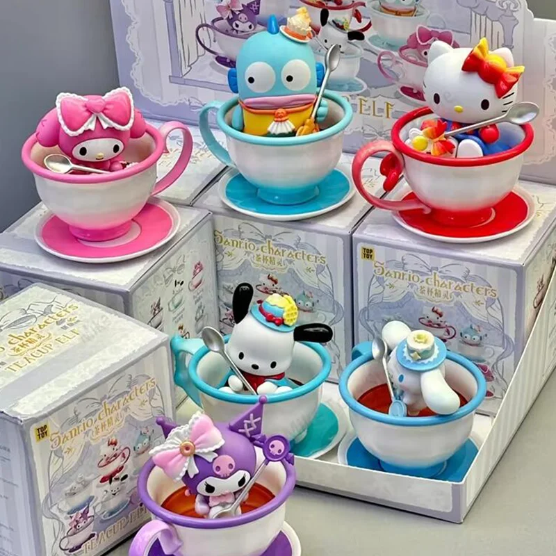 2024 Miniso Sanrio Characters Bubble Tea Cup Blind Box Hello Kt Pachacco Desktop Decor Collection Model Toy Birthday Gift