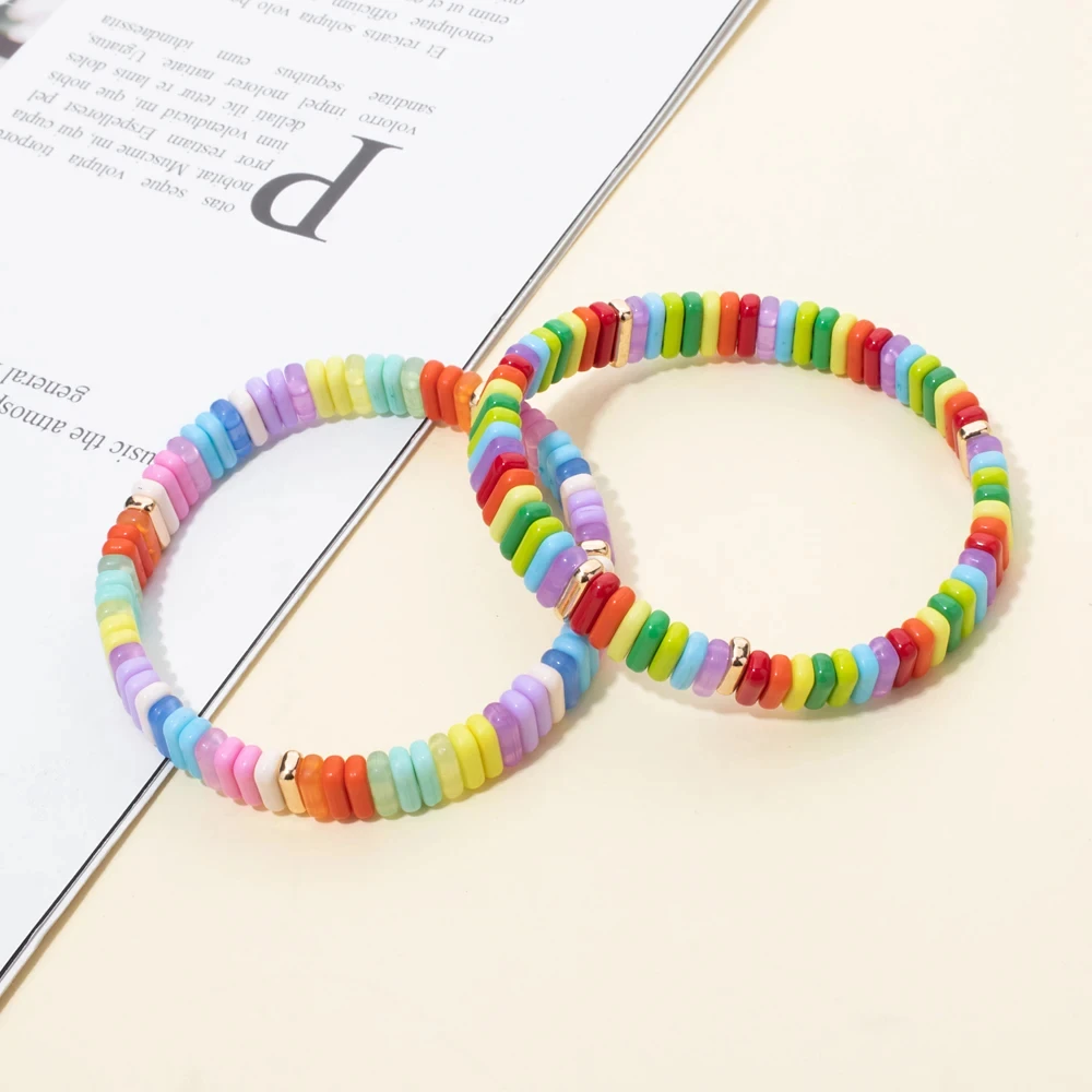 New Trendy 2x8mm Enamel Bangle For Women Colorful Boho Elastic Rope Bracelets Hand Accessory