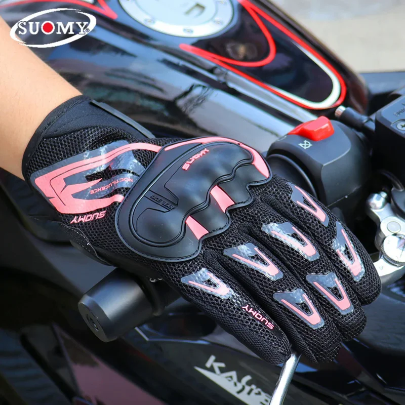 SUOMY Lady Summer Motorcycle Gloves Women Teens Girls Full Finger Moto Racing Touch Screen Motocross Gloves Female Pink luvas