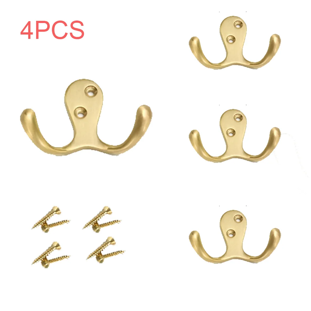 

4pcs Retro Gold Wall Hook Clothes Coat Bag Hat Brass Hanging Hook Bathroom Towel Hanger Kitchen Door Back Metal Hook With Screws