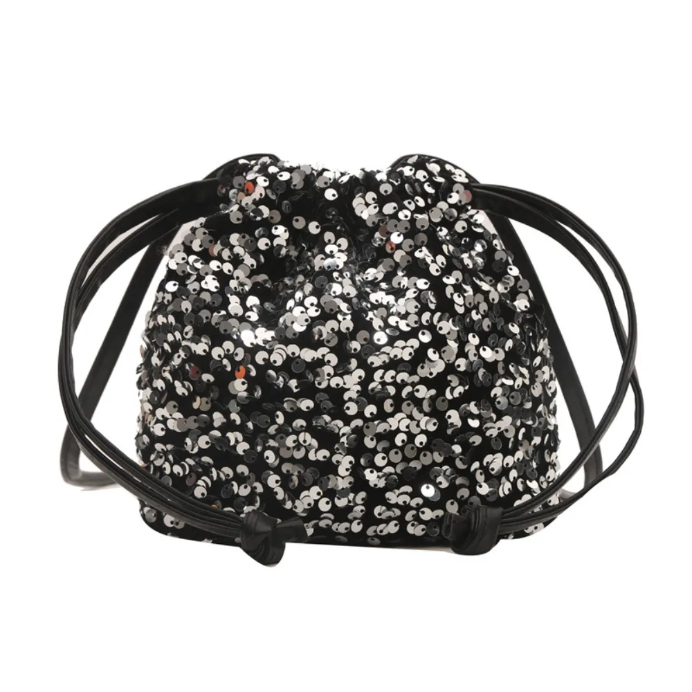 

Elegant Shiny Evening Banquet Bag Handbag Small Purse Drawstring Crossbody Bag Korean Style Sequin Shoulder Bag Party