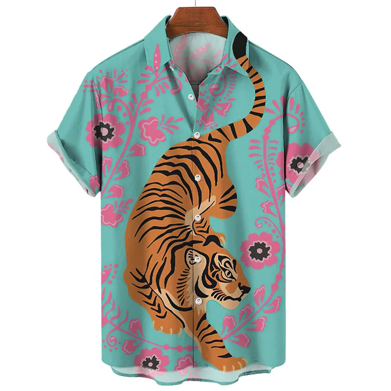 3d Print Animal Leopard Tiger Shirt Summer Fashion Casual Short Sleevee Shirt For Men Top Oversized Street Shirts Clothing