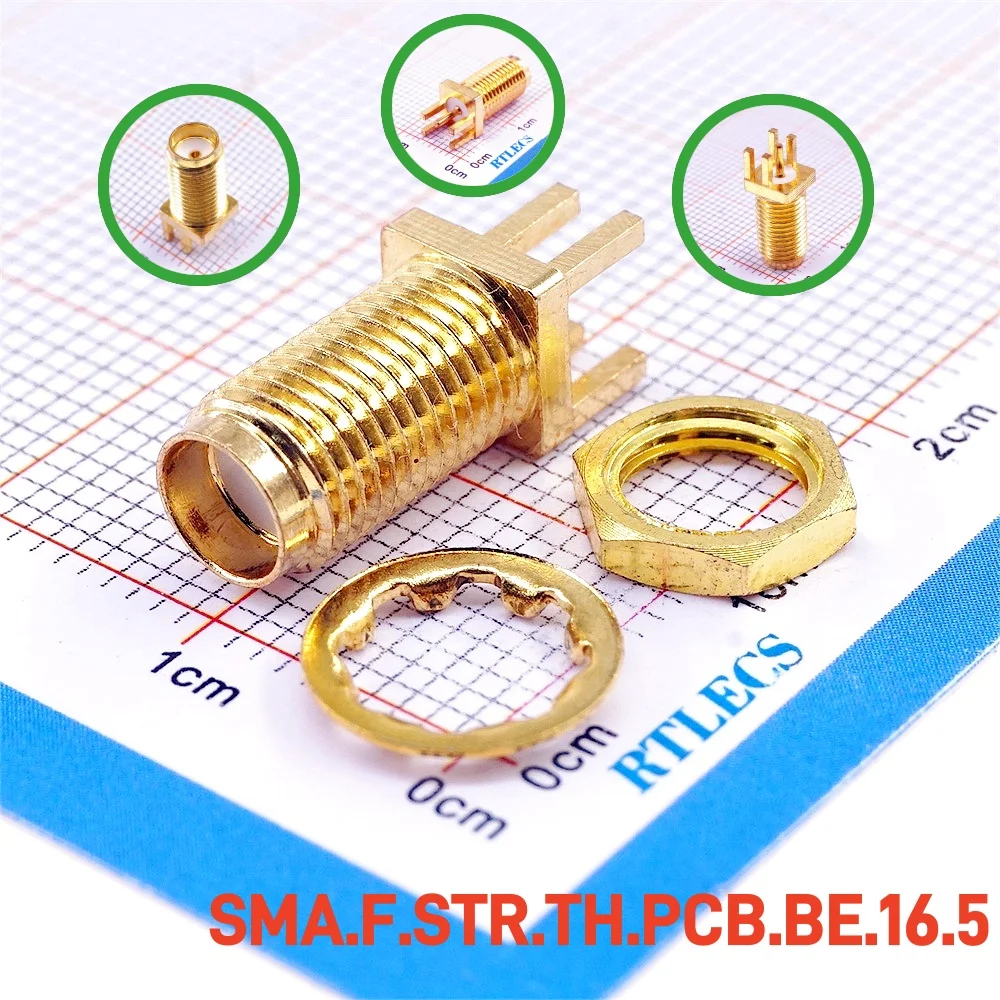 

50 pcs Gold Plate SMA Jack Receptacle Female Socket 50 Ohm Board Edge End Launch Solder Tab coaxial RF connector 16.5mm Height