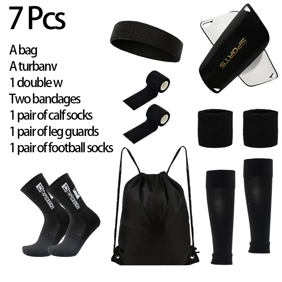 

7 Piece Set New Men Football Socks Sports Drawstring Bag Socks Wrist Guard Sticky Bandage Sweat bsorbent Headband Sports