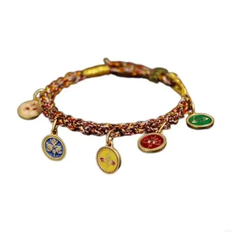 H58E Five Way God of Wealth Handchain Adjustable Woven Bracelet Colorful Rope Bangle Accessory for Luck and Abundance