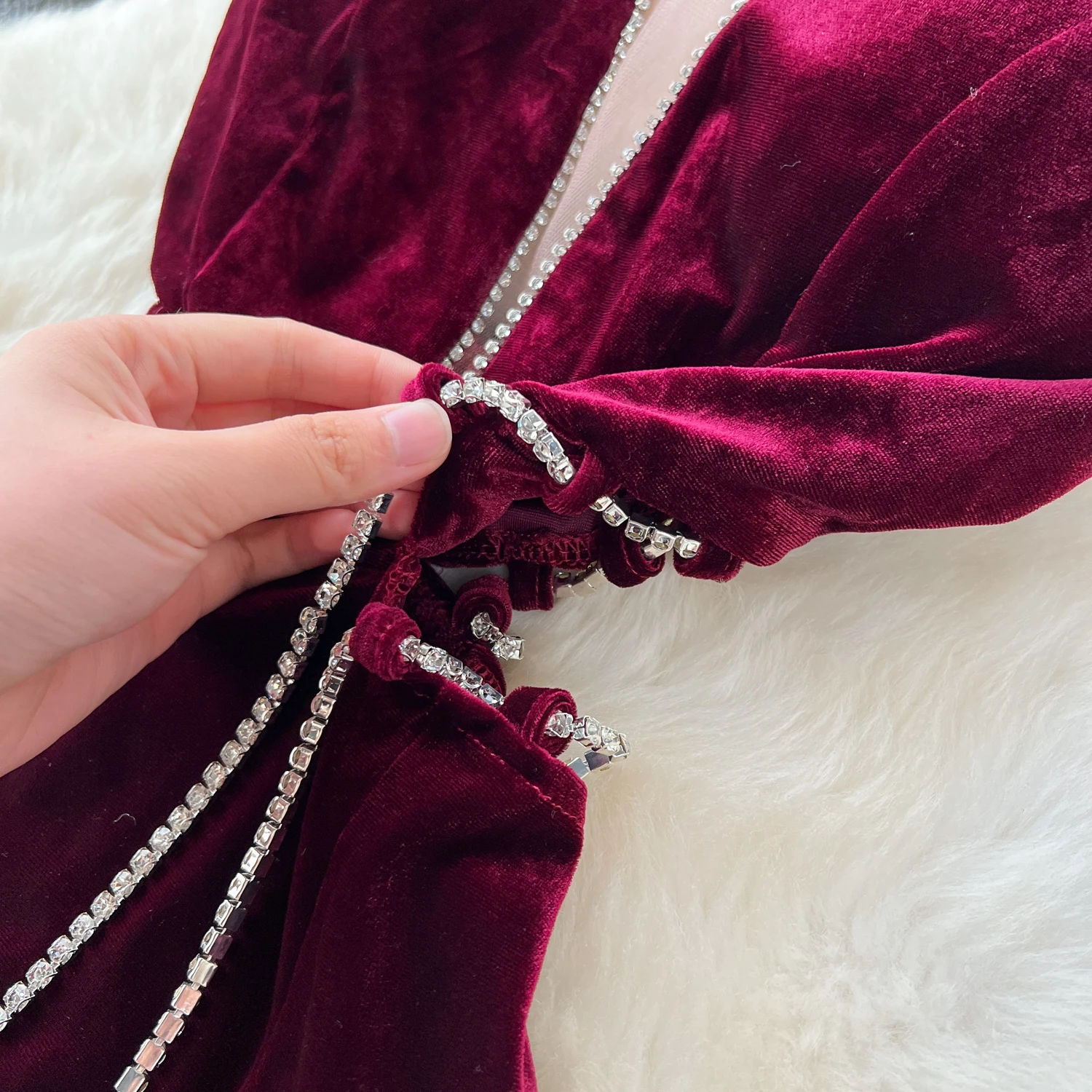 Lady Winter Velour Diamonds Split Long Mermaid Dress Women Senior Luxury Festival Holiday Evening Party Dinner Banquet Dresses