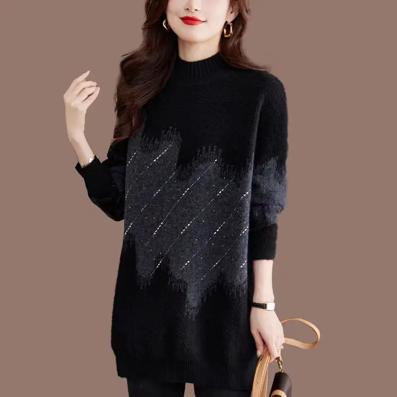 

Ленивый трикотаж из бисера, женский зимний свитер 2026, новый высококачественный свитер, пальто, женская рубашка, утепленный пуловер с полуводолазкой, топ