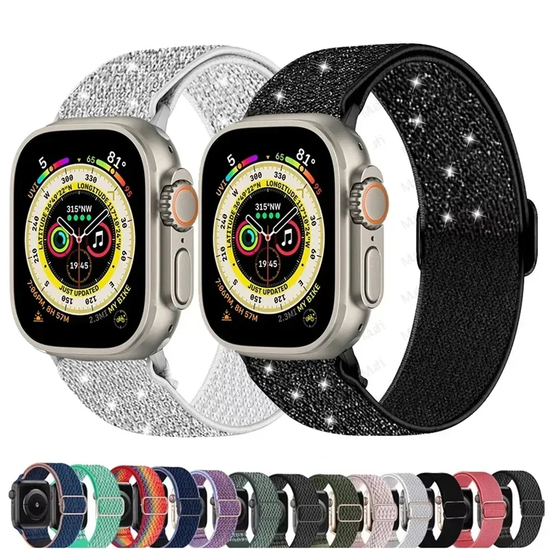 

Scrunchie Strap for Apple watch Ultra 2 band 45mm 44mm 40-41mm 42mm 46mm 49mm Elastic Nylon bracelet iWatch series 10 9 8 7 se 6