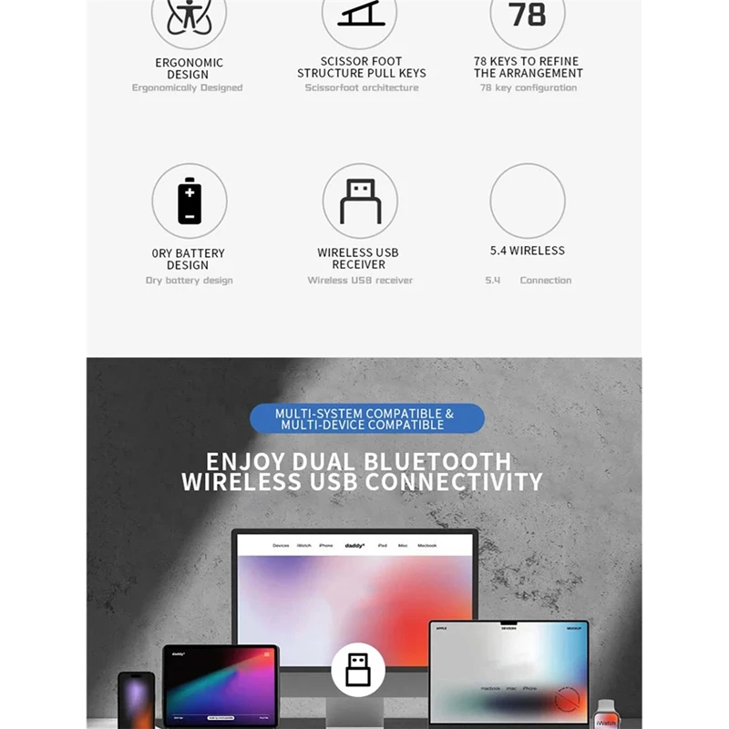 

Wireless Mini Trackball Keyboard,78-Key,Bluetooth Keyboard with Trackball Air Mouse 1600dpi , for TV Phone Laptop-ABVP