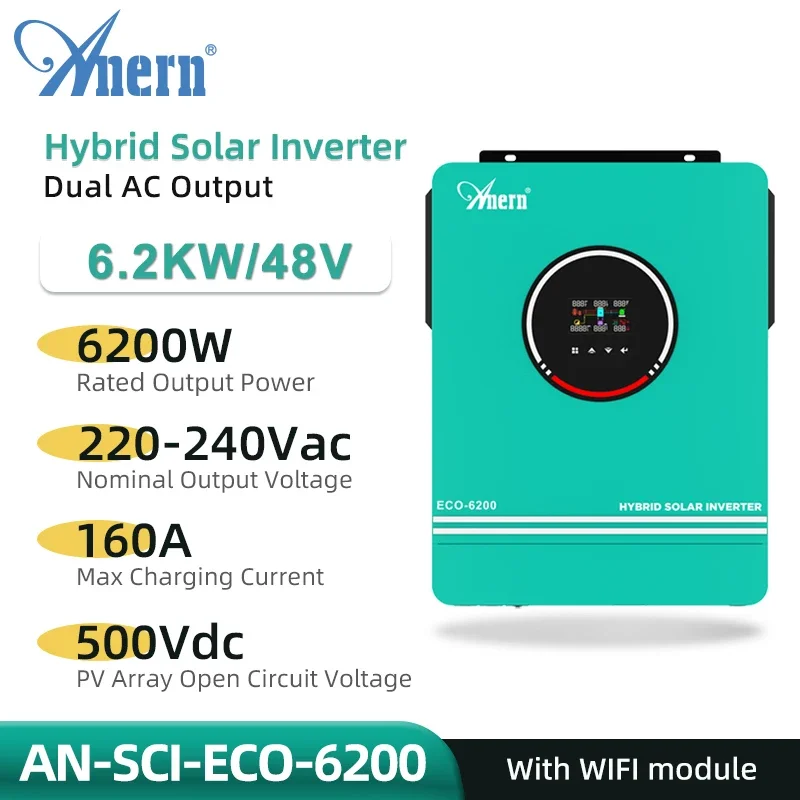 

Гибридный солнечный инвертор 6.2KW 4.2KW 1.6KW 48V 24V 12V Off Grid Photovoltaic Inverter 230VAC Build in 80A 120A 160A MPPT Charger