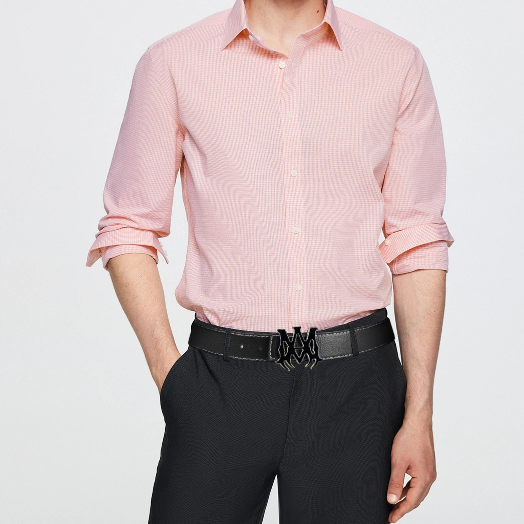 حزام أعمال للرجال بتصميم MA بسيط، حزام خصر متعدد الألوان من جلد البولي يوريثان الأسود لمكتب بنطلون الجينز