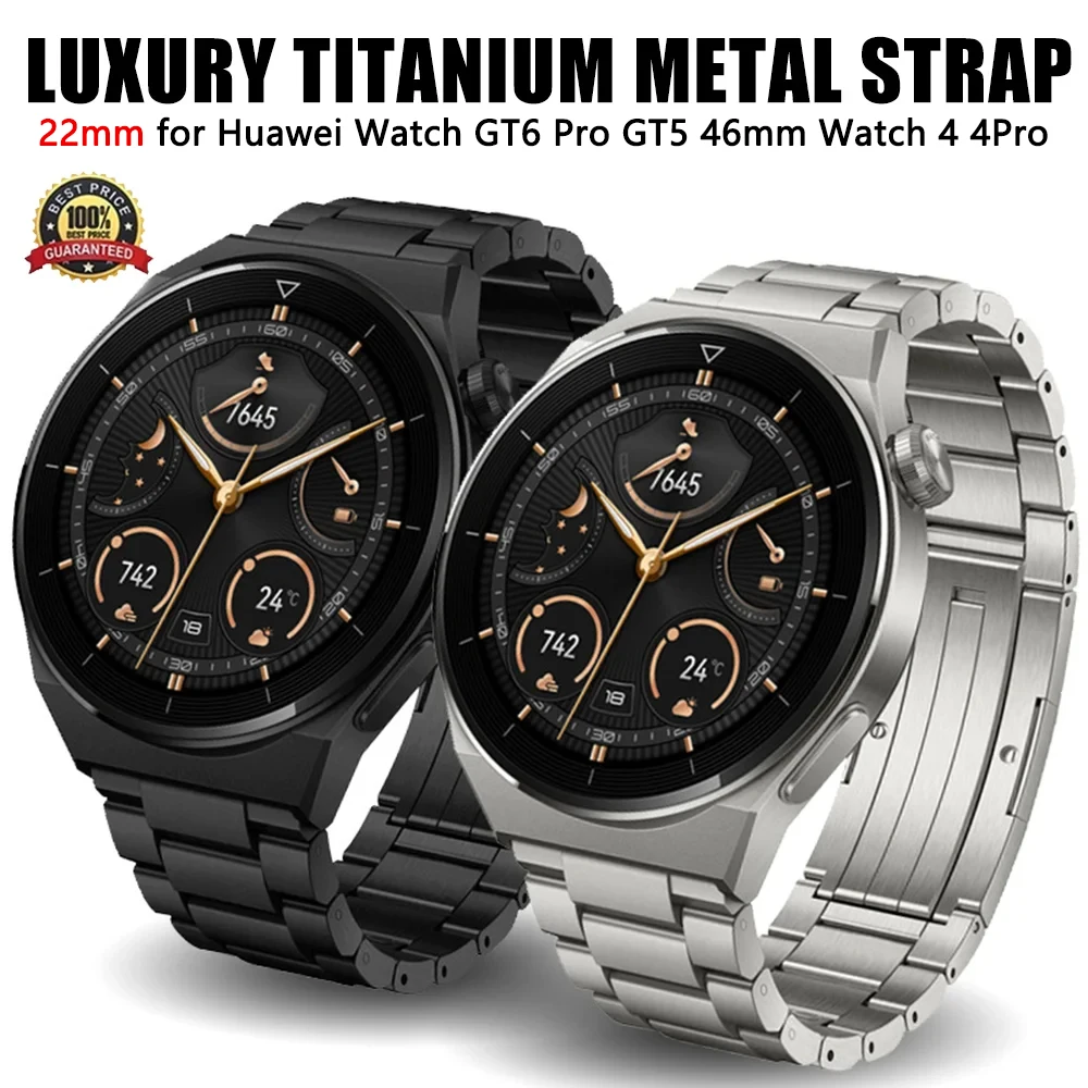 22mm Luxury Titanium Metal Strap For Huawei Watch GT6 4/4pro GT5Pro 46mm Ultimate Band For Samsung Galaxy Watch 3 45mm Bracelet