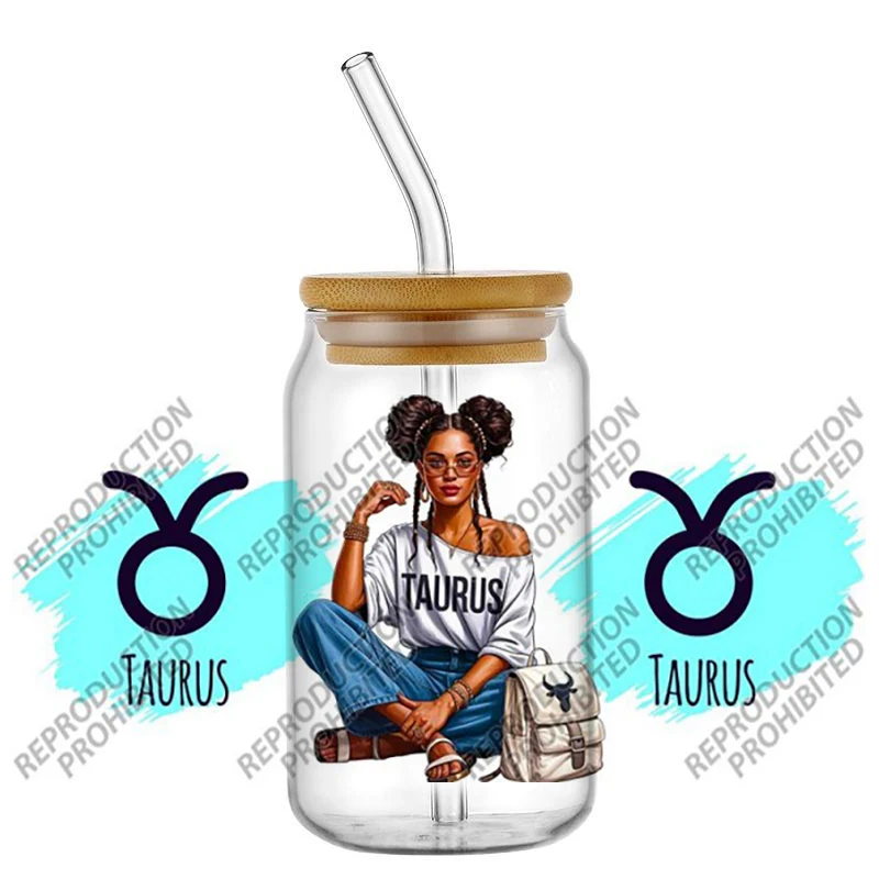12 Design Constellation Girl UV DTF Sticker Astrology Horoscope Pattern 16oz Glass Cup Wrap DIY Logo Waterproof Transfer Sticker