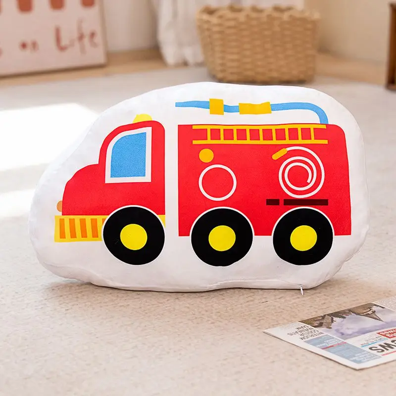 55cm Cartoon Car Fire Truck Excavator Motor Airplane Plush Toys Stuffed Doll Pillows Cushion Kids Children Boys Gifts Home Decor