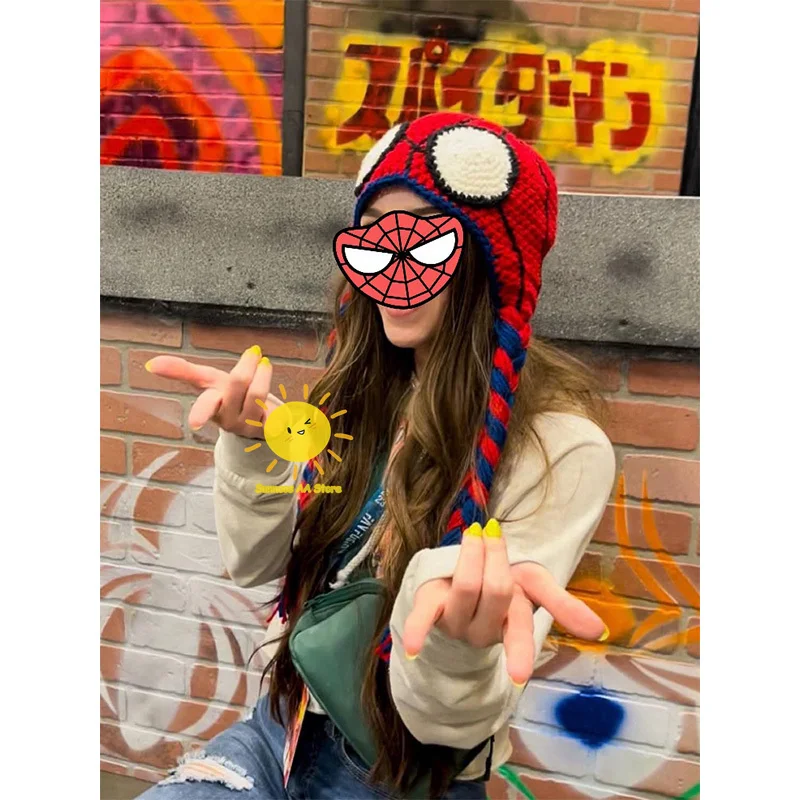 BEAST KINGDOM-Chapéu de malha do homem-aranha, Gorros quentes dos desenhos animados, boné grosso para adultos e crianças, presentes para meninos e meninas, outono e inverno