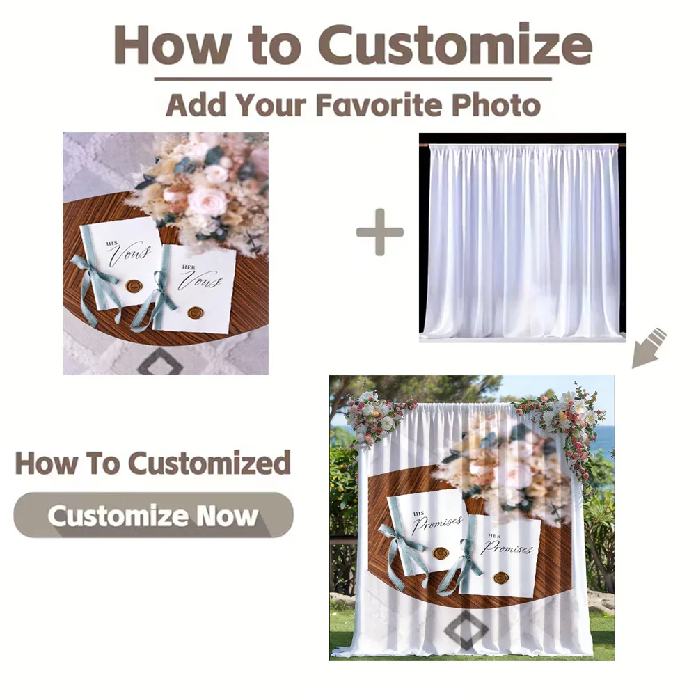 Custom Satin Pole-through Fabric Photography Curtain Background with Photo for Birthday, Wedding, Party Venue Decoration