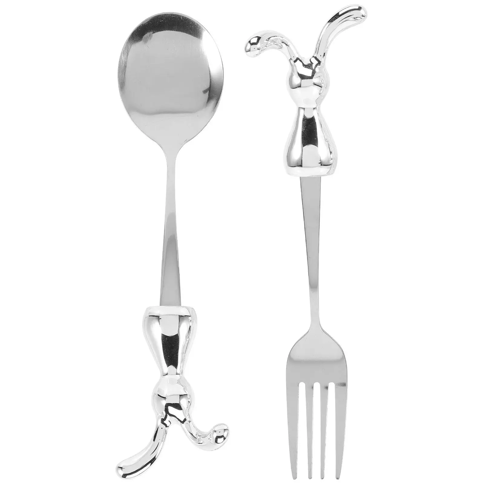 2pcs-rabbit-spoon-fork-set-stainless-steel-kids-utensils-portable-ergonomic-comfortable-toddler-feeding-utensils