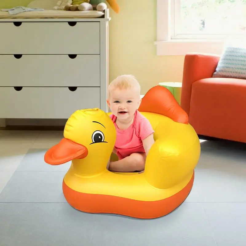 new Blow Up Baby Seat Waterproof Cute Yellow Duck Inflatable Seat Baby Sitting Support Ergonomic Back Support Breathable Cushion