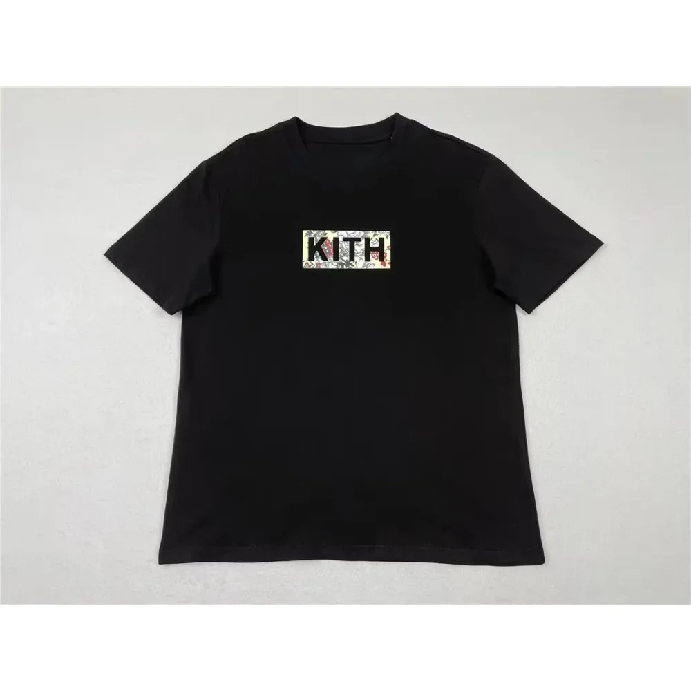 

2025 NEW Summer KITH Flower Cotton T Shirt Men Women Solid Color Round Neck Short Sleeve Street Dance Couples Streetwear Fashion