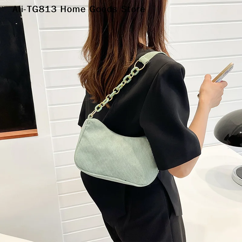 [TG813]Fashion Vintage Women Handbags Corduroy Underarm Bag Casual Women Shoulder Bags Solid Color Zipper Female Handbag Clutch
