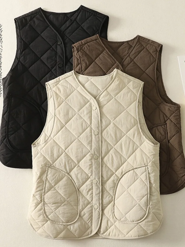 

Женский зимний жилет Ele Diamond Pattern большого размера, утепленный хлопком, для многослойного ношения