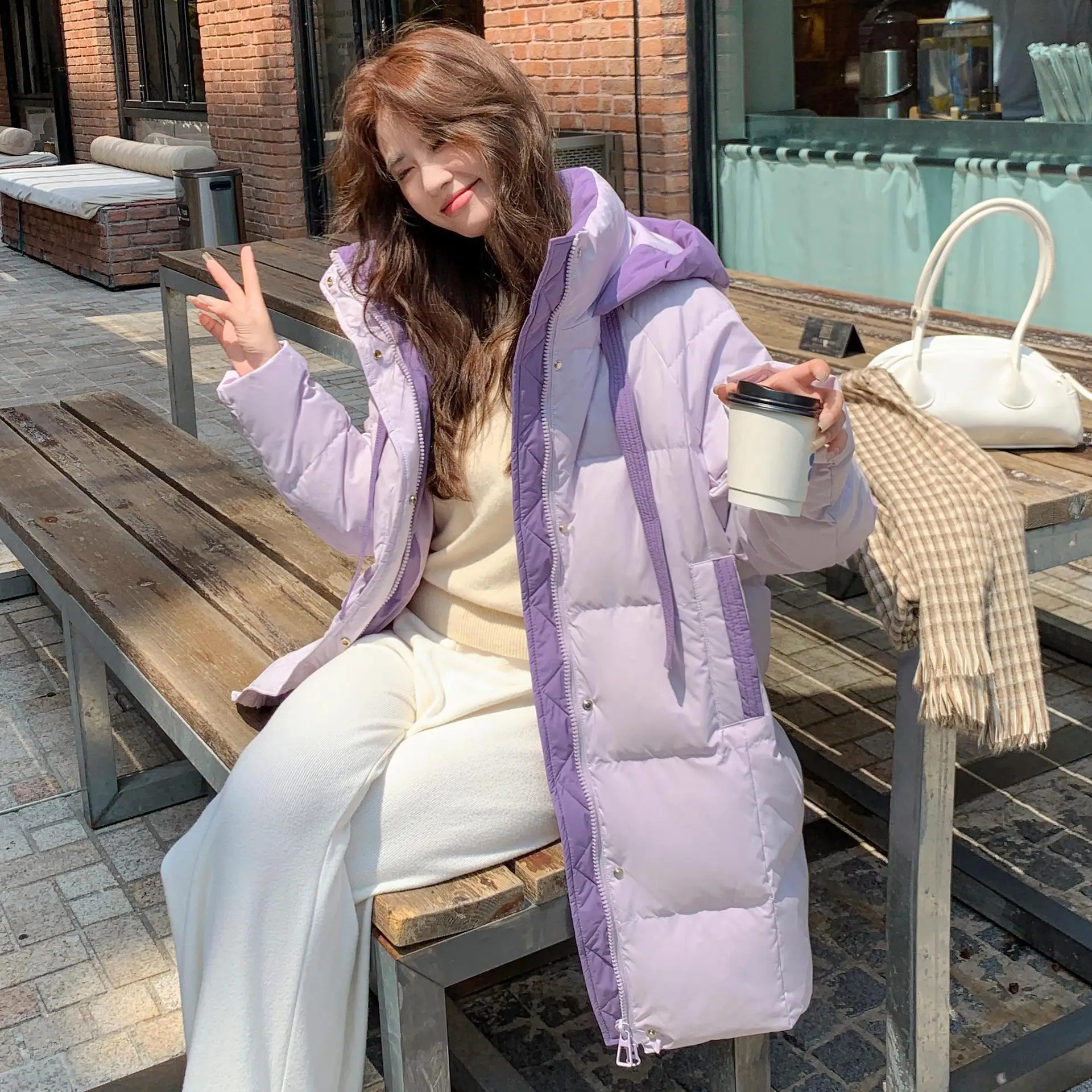 2026 Winter Oversized New Women's Down Jacket Loose Splicing Hooded Windproof Down Jacket