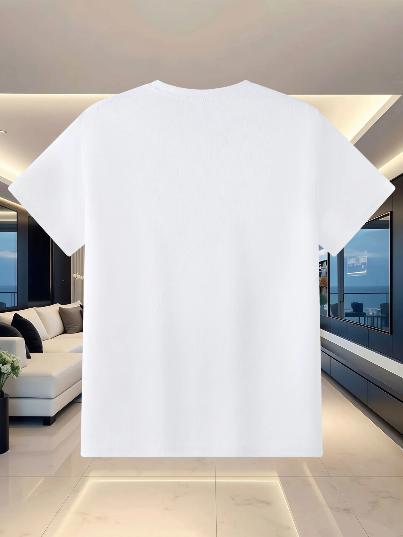 Relaxation filled men's shoulder down T-shirt with versatile round neck short sleeves and trendy patterns for play around