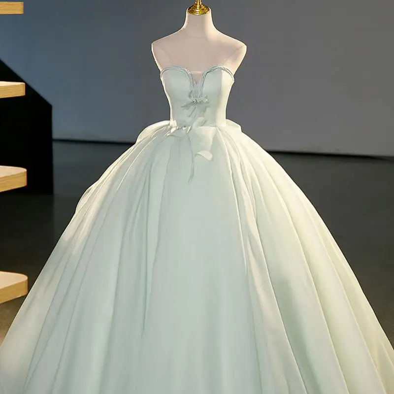 Customized New Light Green Graduation Dress Sexy Strapless Floor-length Ball Gown Wedding Dresses Simple Quinceanera Dress