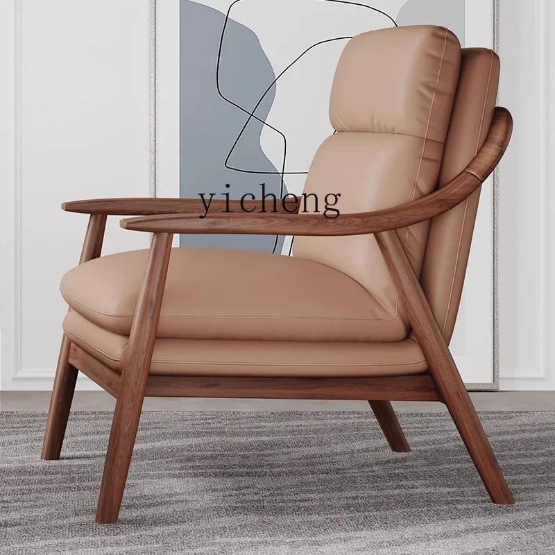 كرسي أريكة فردي من الخشب الصلب مقاس XL لغرفة المعيشة المنزلية كرسي ترفيهي كسول من الجلد الفاخر