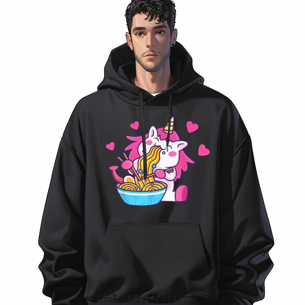 

Kawaii Unicorn Eating Ramen Cute Unicorn Eating Noodles Cream Hoodie Breathable Streetwear Tops & Tees Oversized Printing