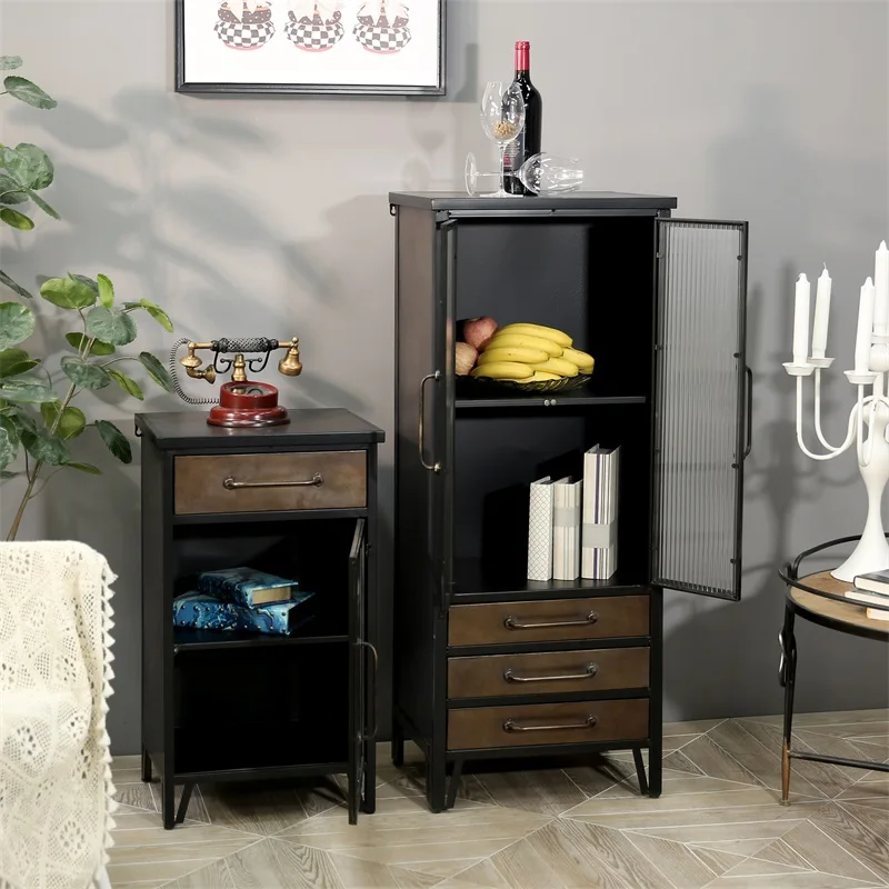 

Wrought iron wine cabinet retro industrial wind chest display cabinet storage high cabinet