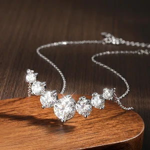 K.Nobspin Moissanit Halskette für Frau Hochzeit jüdlich fein mit Zertifikaten 925 Sterling Sliver Bading 18k Weißgold Halskette 10 Hauptverkaufshalskette Weiß Gold 18K - №6