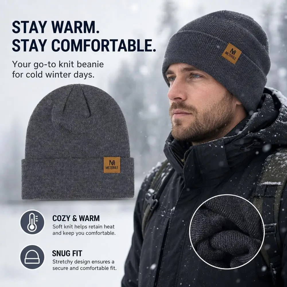 Knitted Hats Soft Knit Beanie for Men or Women Winter Warm Windproof Outdoor Mountaineering Skiing Riding Hat Cycling Cap