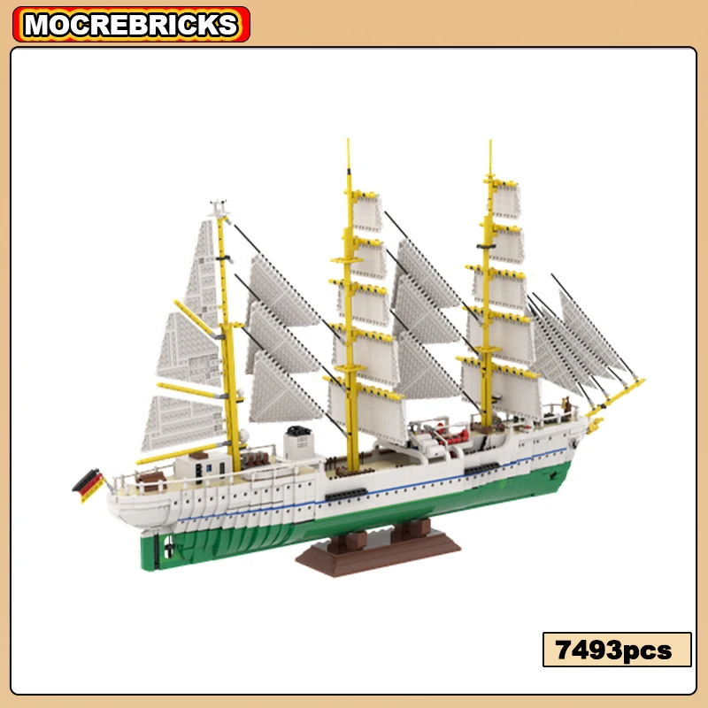 MOC-162206 WW2 German Navy Golch Fogg Sailing Training Ship Building Block Ultimate Collection Warship Model Brick Toy Gifts