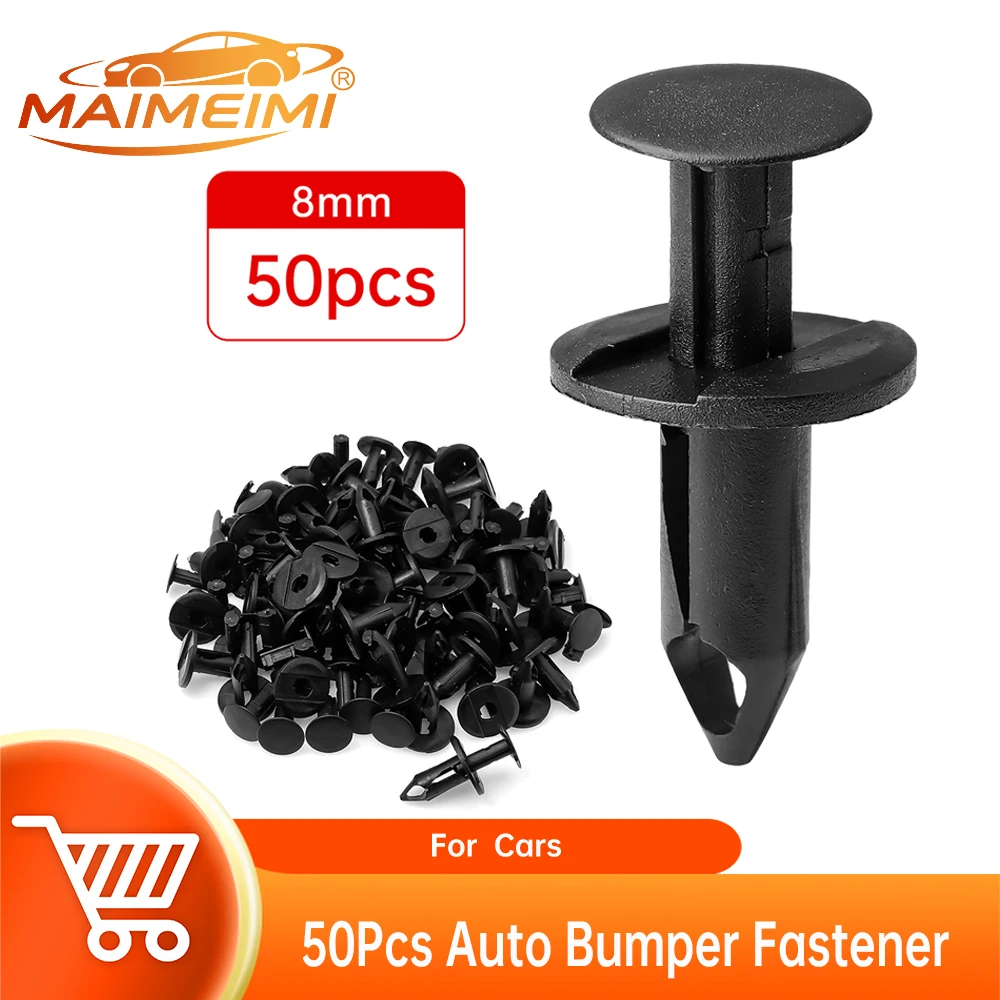 8mm Hole Car Clips 50PCS Plastic Auto Bumper Fastener Door Trim Panel Universal Auto Fairing Push Clips Car Accessorie