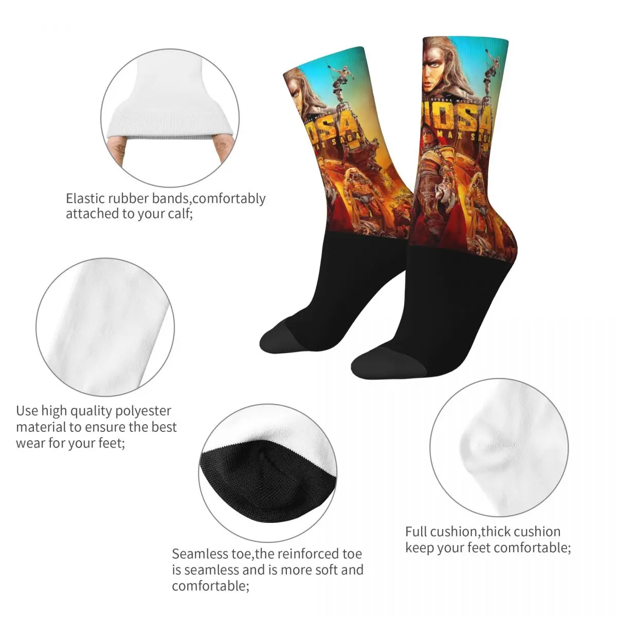 Furiosa A Mad Max Saga Accessories Crew Socks Cozy 2024 New Movie Skateboard Long Stockings Super Soft for Women Men Best Gifts