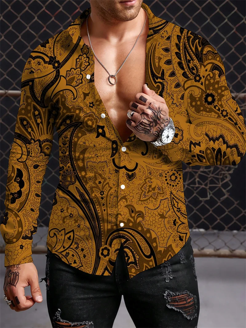 

Long Sleeved Ethnic Style Shirt Men's Autumn Oversized Shirt With Lapel Button Long Sleeved Shirt Men's Outdoor Casual Shirts