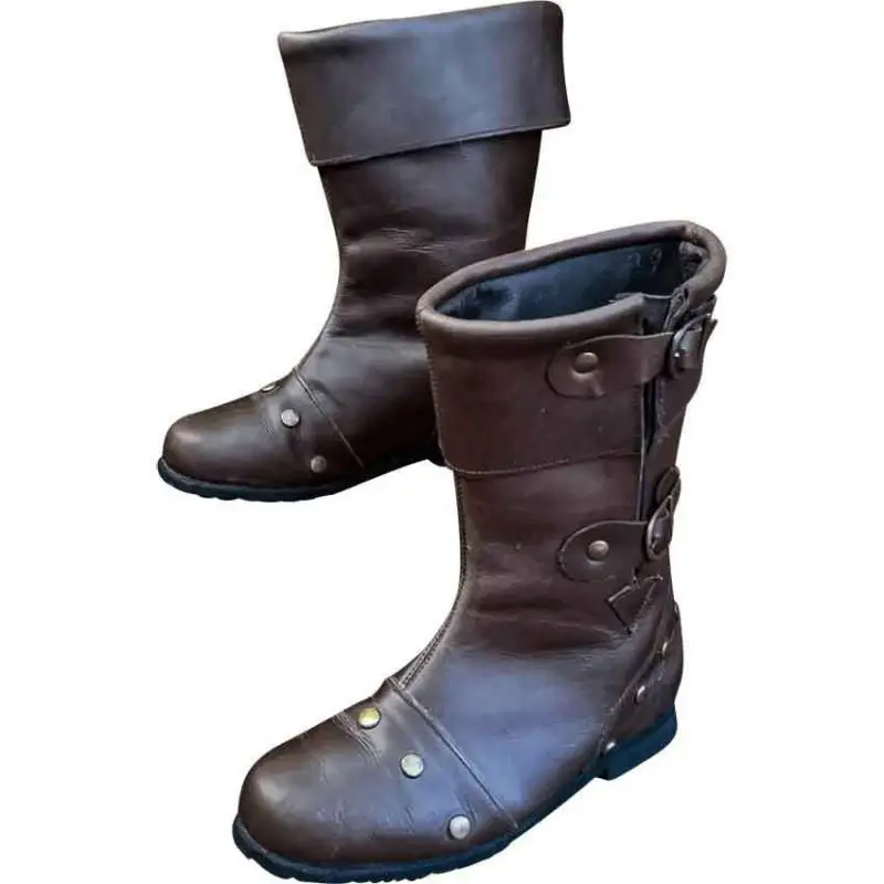 Herren Retro PU-Leder Halbhohe Stiefel mit Nieten und Schnallendetails, Lässiges Design, Klobige Sohle, Casual Outdoor Western-Stiefel – Detail 5