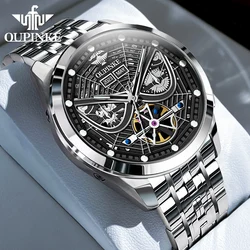 OUPINKE Original Luxury Brand Men's Watches Luminous Skeleton Fully Automatic Mechanical Watch Date Waterproof Male Wristwatch