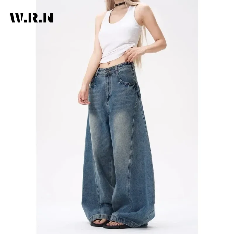 

Streetwear Wide Leg Grunge Solid Denim Trouser American Retro High Waist Oversized Jeans For Women Baggy Pocket Y2K Casual Pants