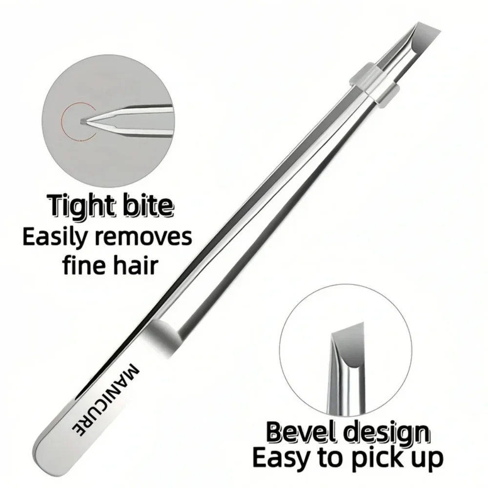 Slant Tip Stainless Steel Tweezers, Heavy Duty Eyebrow Clip, Facial Beard Mustache Trimming Eyelash Application Makeup Tool