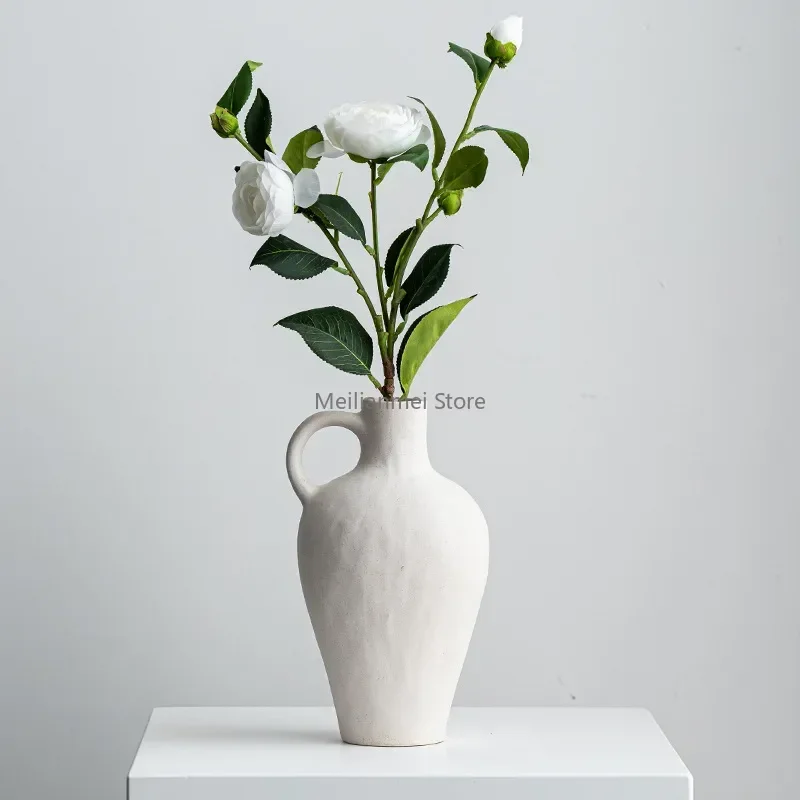 

Plain fired crafts, white small mouthed ceramic vase, home desktop flower arrangement, decorative ornaments vases decoration